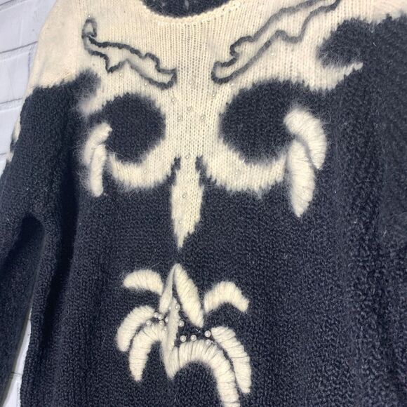 vintage 80s sweater angora rabbit wool blend black white Marnie West size medium - Picture 2 of 8